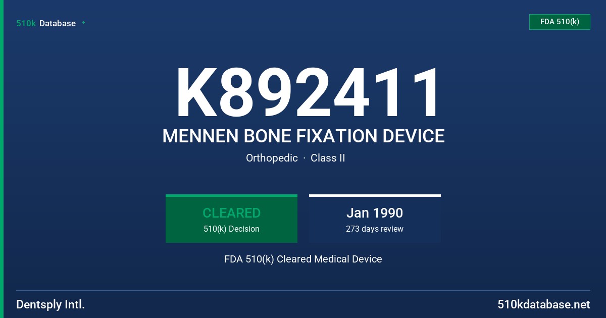 K892411 MENNEN BONE FIXATION DEVICE FDA 510(k) Cleared Medical Device