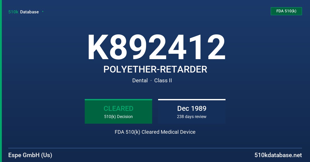 K892412 POLYETHER-RETARDER FDA 510(k) Cleared Medical Device