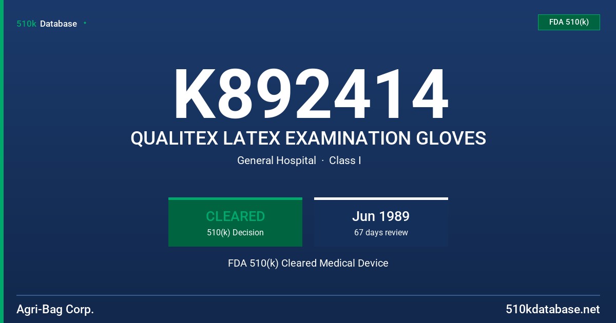 K892414 QUALITEX LATEX EXAMINATION GLOVES FDA 510(k) Cleared Medical Device