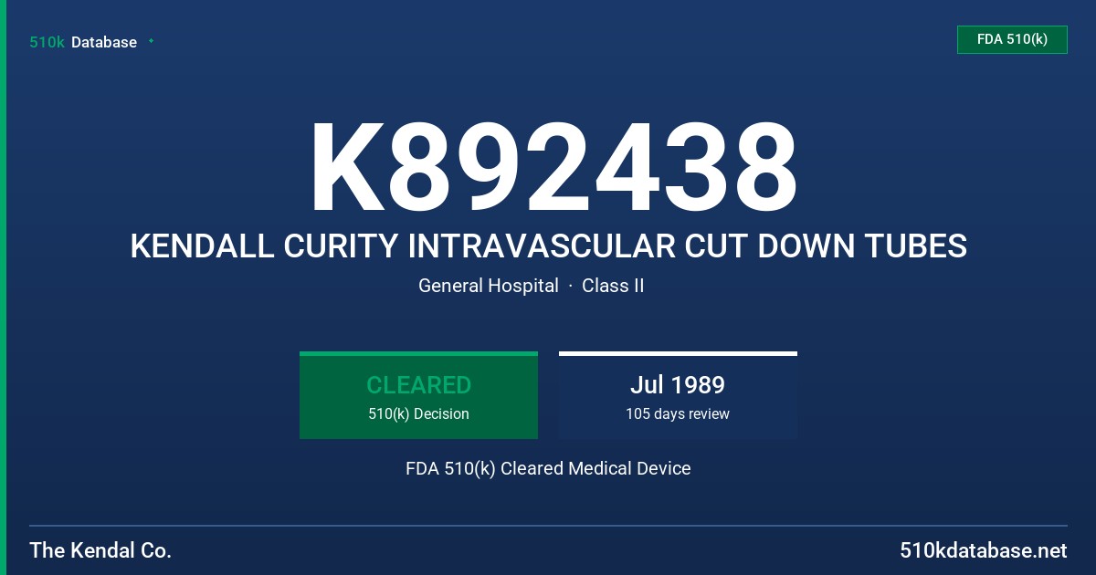 K892438 KENDALL CURITY INTRAVASCULAR CUT DOWN TUBES FDA 510(k) Cleared Medical Device
