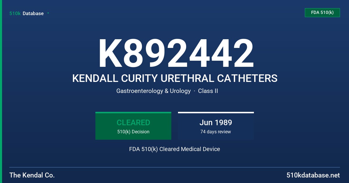 K892442 KENDALL CURITY URETHRAL CATHETERS FDA 510(k) Cleared Medical Device