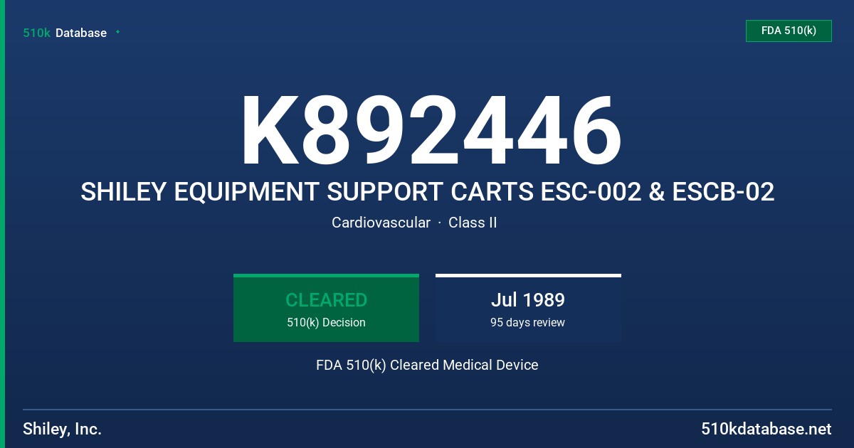 K892446 SHILEY EQUIPMENT SUPPORT CARTS ESC-002 & ESCB-02 FDA 510(k) Cleared Medical Device