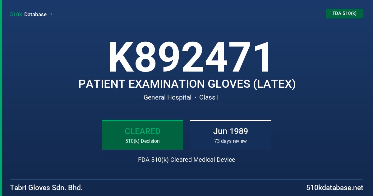 K892471 PATIENT EXAMINATION GLOVES (LATEX) FDA 510(k) Cleared Medical Device