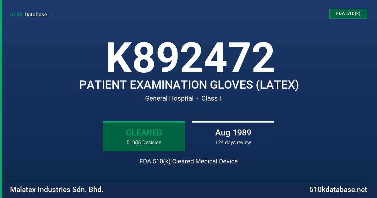 K892472 PATIENT EXAMINATION GLOVES (LATEX) FDA 510(k) Cleared Medical Device