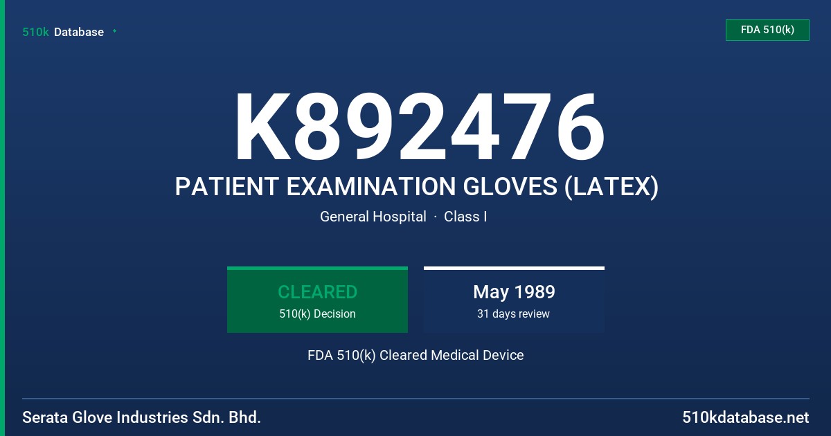K892476 PATIENT EXAMINATION GLOVES (LATEX) FDA 510(k) Cleared Medical Device