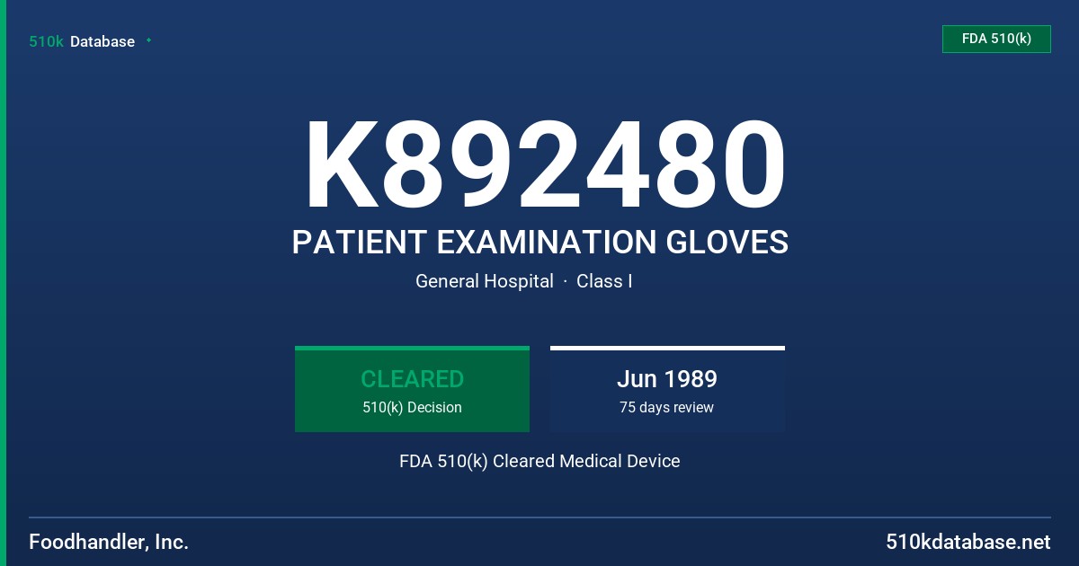K892480 PATIENT EXAMINATION GLOVES FDA 510(k) Cleared Medical Device