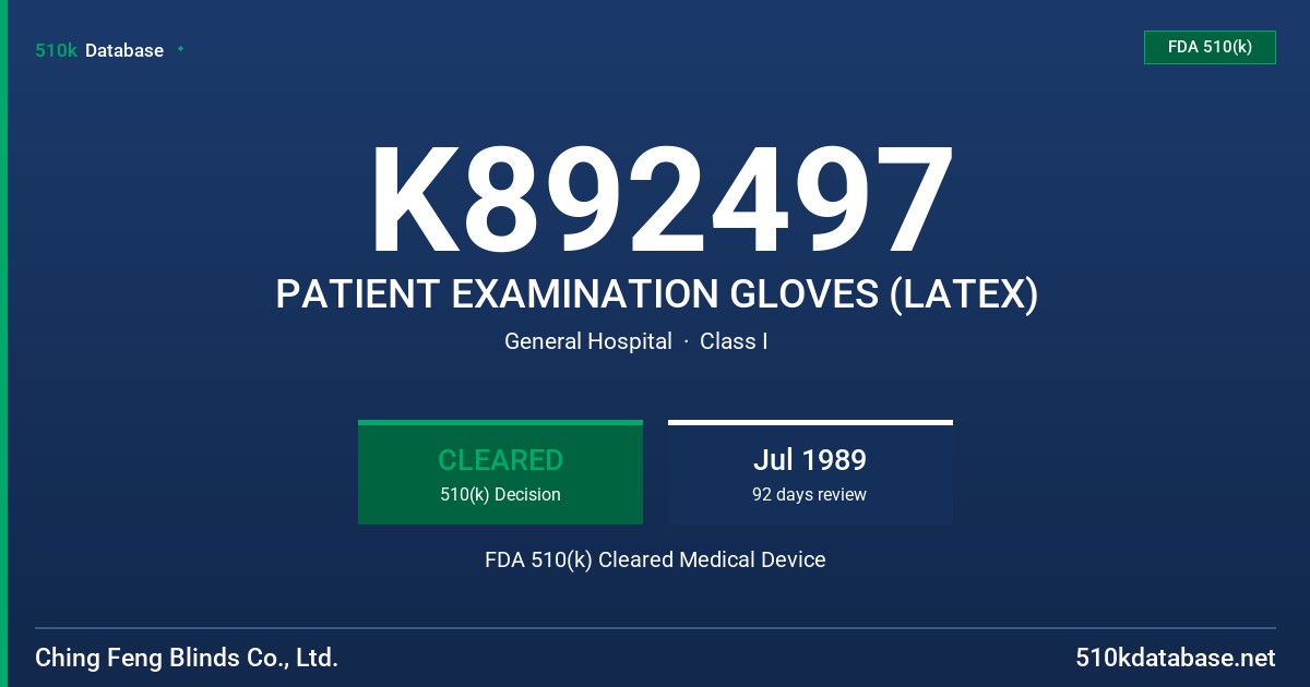 K892497 PATIENT EXAMINATION GLOVES (LATEX) FDA 510(k) Cleared Medical Device
