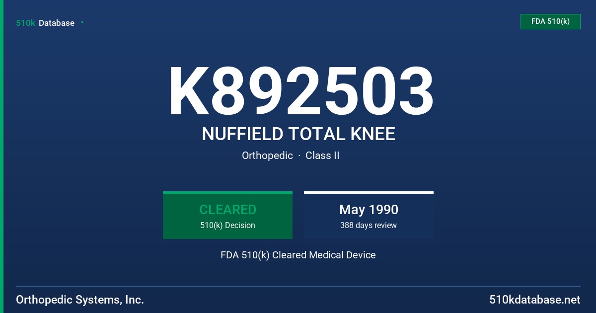 K892503 NUFFIELD TOTAL KNEE FDA 510(k) Cleared Medical Device