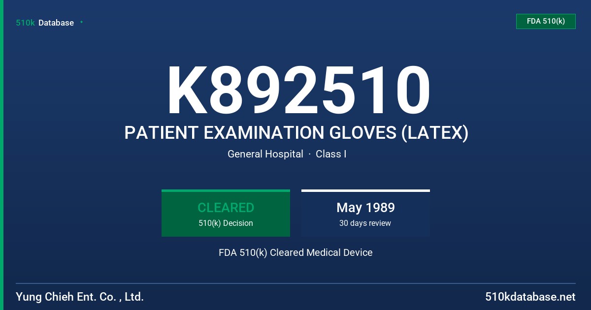 K892510 PATIENT EXAMINATION GLOVES (LATEX) FDA 510(k) Cleared Medical Device