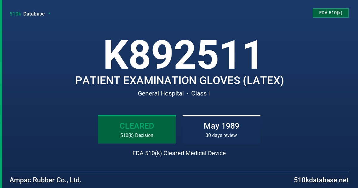 K892511 PATIENT EXAMINATION GLOVES (LATEX) FDA 510(k) Cleared Medical Device