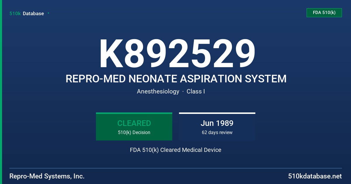 K892529 REPRO-MED NEONATE ASPIRATION SYSTEM FDA 510(k) Cleared Medical Device