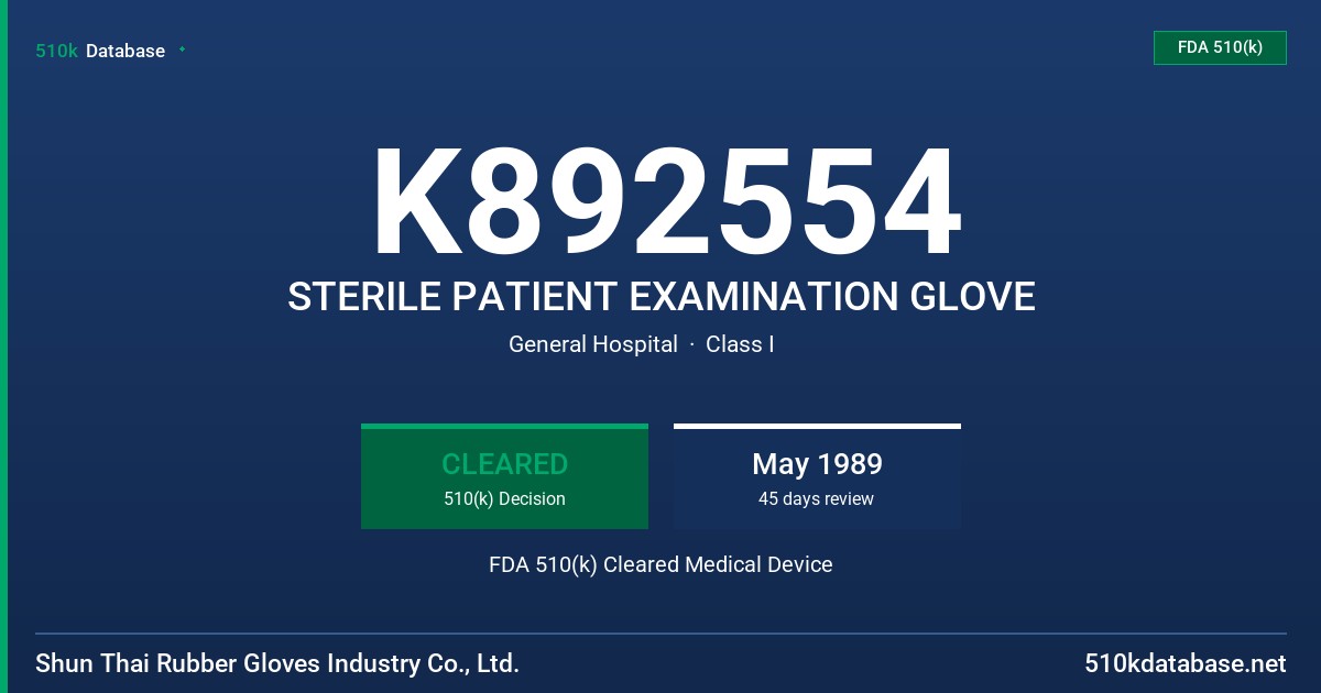 K892554 STERILE PATIENT EXAMINATION GLOVE FDA 510(k) Cleared Medical Device