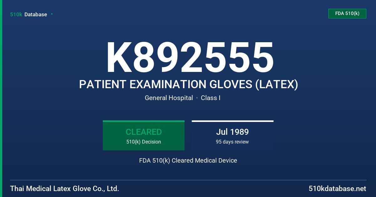 K892555 PATIENT EXAMINATION GLOVES (LATEX) FDA 510(k) Cleared Medical Device