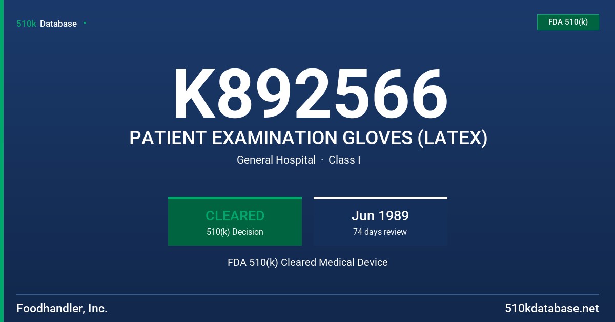 K892566 PATIENT EXAMINATION GLOVES (LATEX) FDA 510(k) Cleared Medical Device