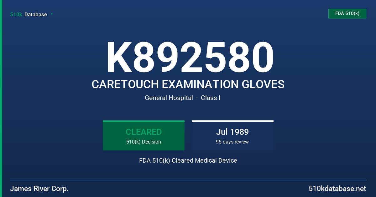 K892580 CARETOUCH EXAMINATION GLOVES FDA 510(k) Cleared Medical Device