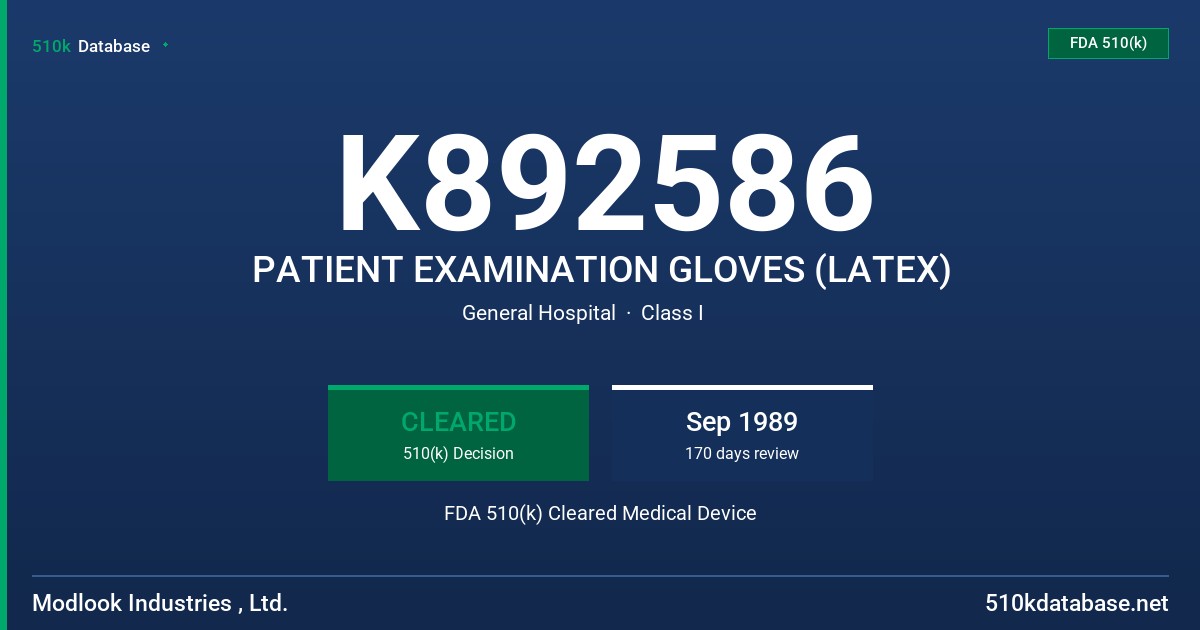 K892586 PATIENT EXAMINATION GLOVES (LATEX) FDA 510(k) Cleared Medical Device