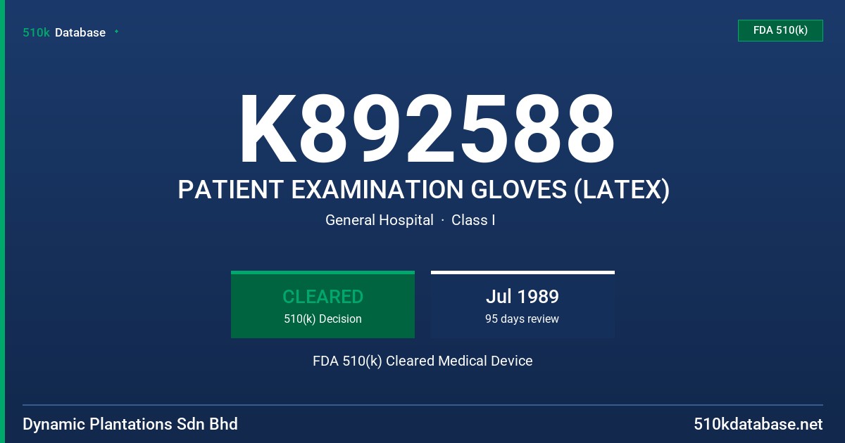K892588 PATIENT EXAMINATION GLOVES (LATEX) FDA 510(k) Cleared Medical Device