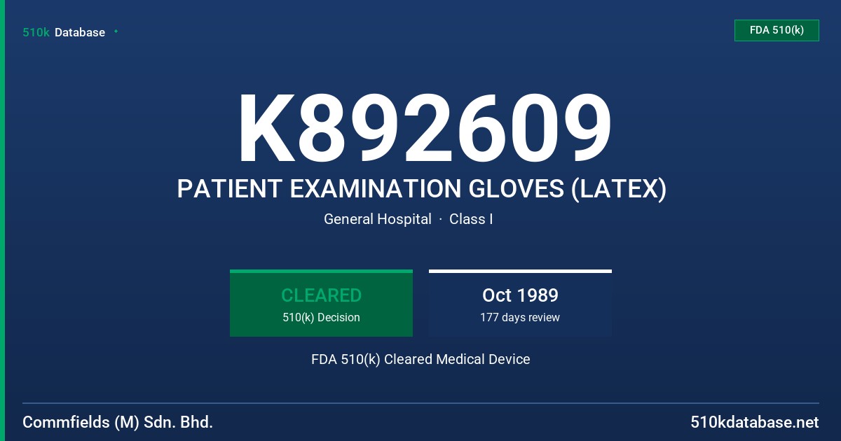 K892609 PATIENT EXAMINATION GLOVES (LATEX) FDA 510(k) Cleared Medical Device