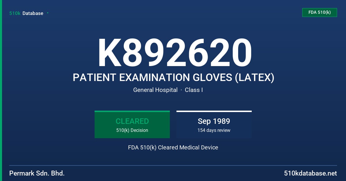 K892620 PATIENT EXAMINATION GLOVES (LATEX) FDA 510(k) Cleared Medical Device