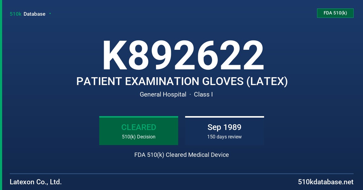 K892622 PATIENT EXAMINATION GLOVES (LATEX) FDA 510(k) Cleared Medical Device