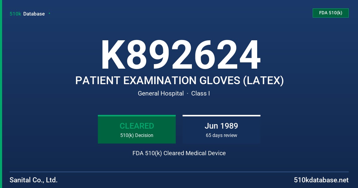 K892624 PATIENT EXAMINATION GLOVES (LATEX) FDA 510(k) Cleared Medical Device