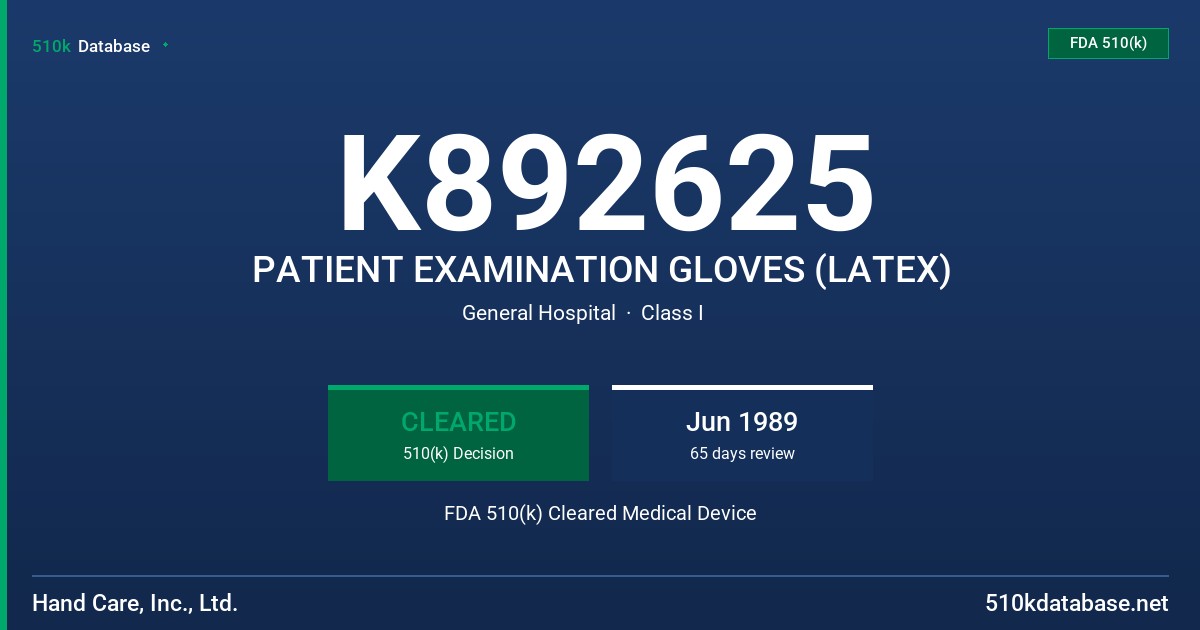 K892625 PATIENT EXAMINATION GLOVES (LATEX) FDA 510(k) Cleared Medical Device
