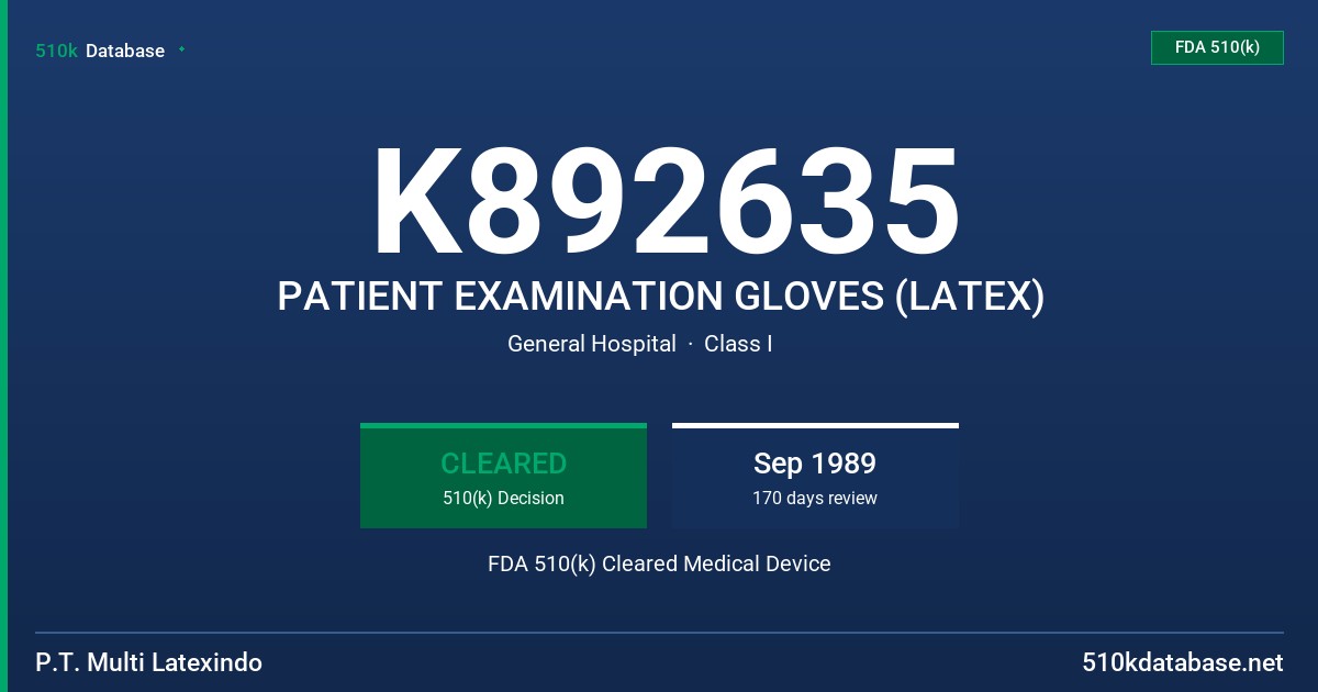 K892635 PATIENT EXAMINATION GLOVES (LATEX) FDA 510(k) Cleared Medical Device