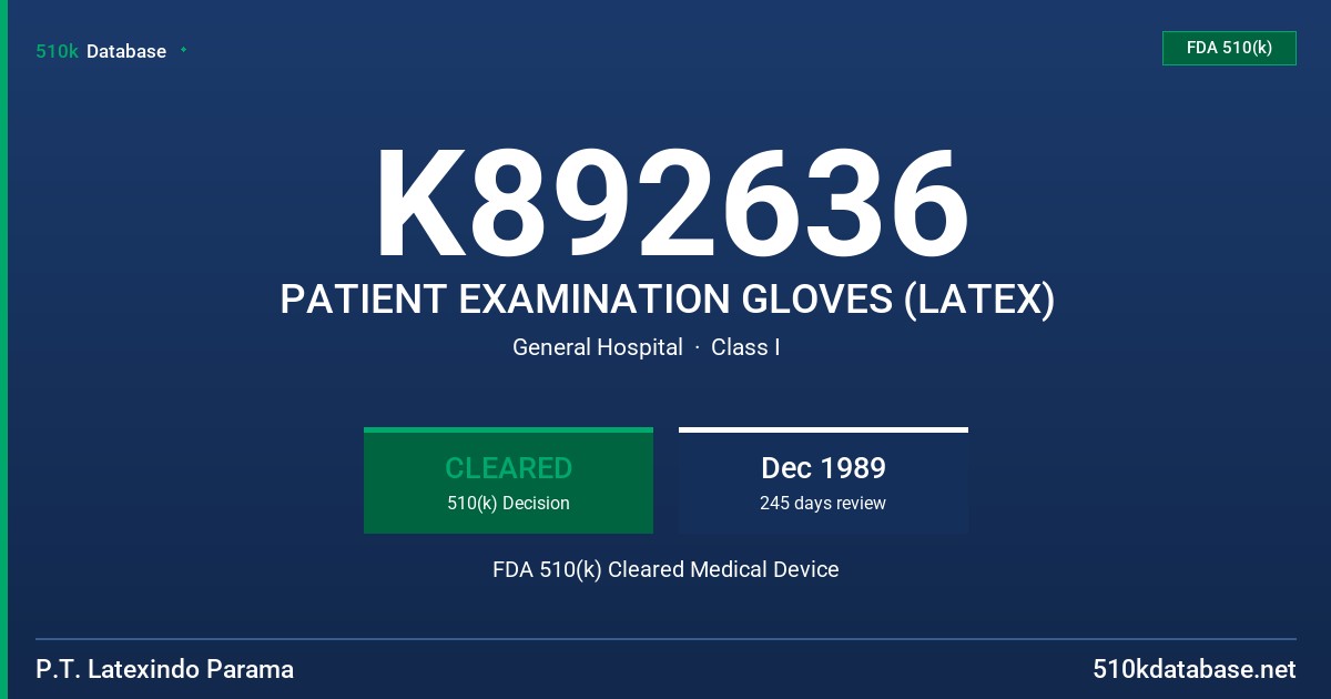 K892636 PATIENT EXAMINATION GLOVES (LATEX) FDA 510(k) Cleared Medical Device