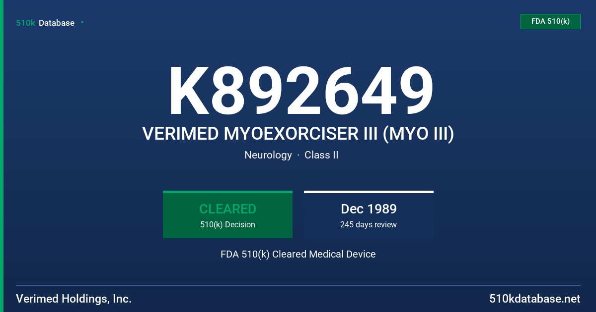 K892649 VERIMED MYOEXORCISER III (MYO III) FDA 510(k) Cleared Medical Device
