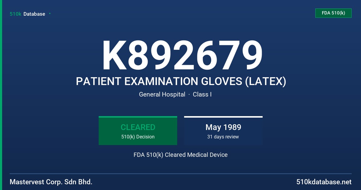 K892679 PATIENT EXAMINATION GLOVES (LATEX) FDA 510(k) Cleared Medical Device