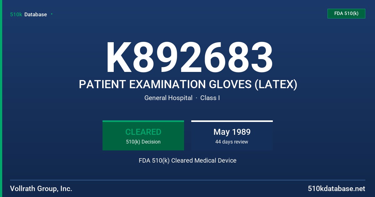 K892683 PATIENT EXAMINATION GLOVES (LATEX) FDA 510(k) Cleared Medical Device