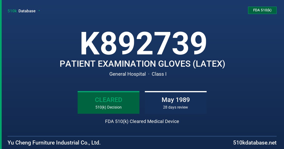 K892739 PATIENT EXAMINATION GLOVES (LATEX) FDA 510(k) Cleared Medical Device