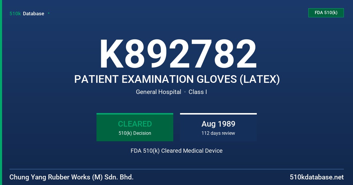 K892782 PATIENT EXAMINATION GLOVES (LATEX) FDA 510(k) Cleared Medical Device