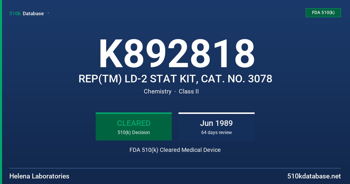 K892818 REP(TM) LD-2 STAT KIT, CAT. NO. 3078 FDA 510(k) Cleared Medical Device