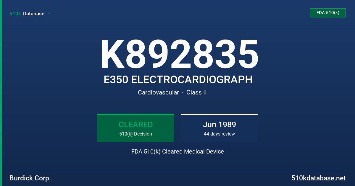 K892835 E350 ELECTROCARDIOGRAPH FDA 510(k) Cleared Medical Device
