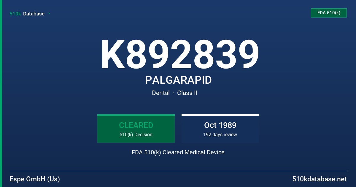 K892839 PALGARAPID FDA 510(k) Cleared Medical Device