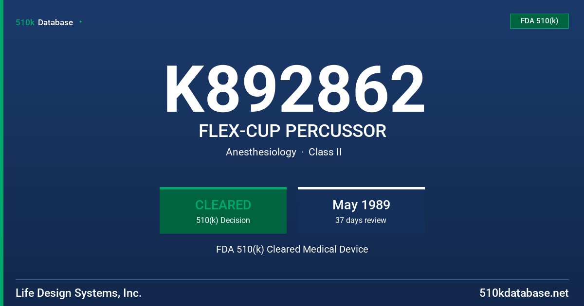 K892862 FLEX-CUP PERCUSSOR FDA 510(k) Cleared Medical Device