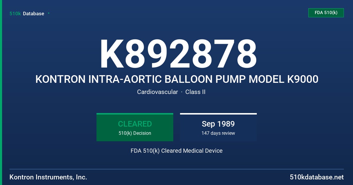 K892878 KONTRON INTRA-AORTIC BALLOON PUMP MODEL K9000 FDA 510(k) Cleared Medical Device