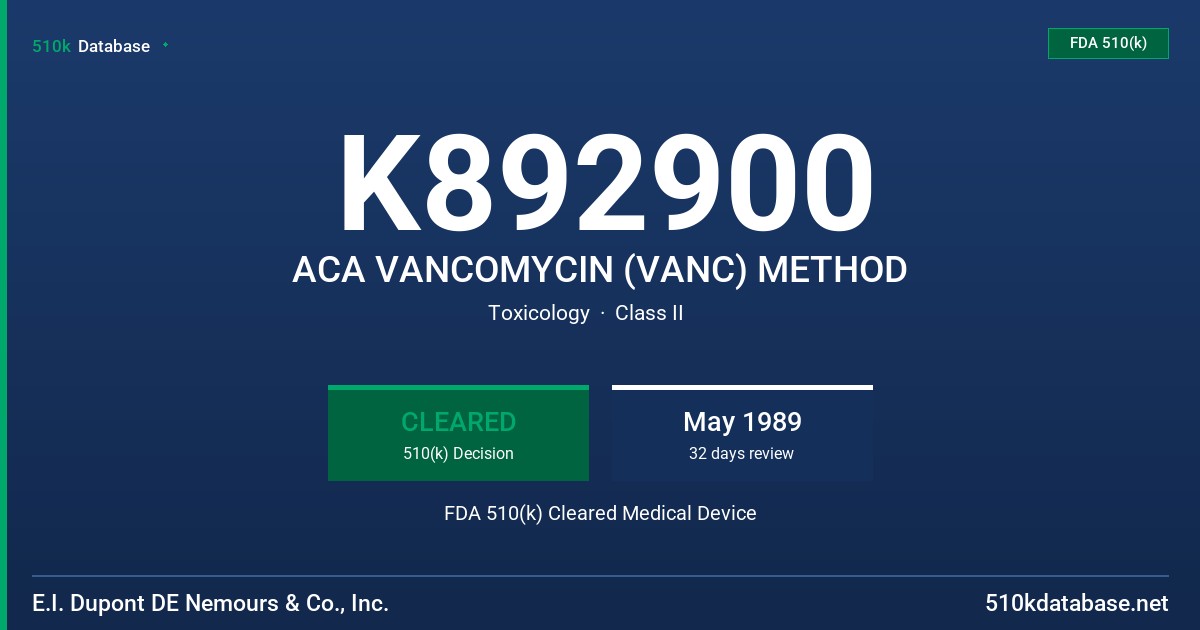 K892900 ACA VANCOMYCIN (VANC) METHOD FDA 510(k) Cleared Medical Device