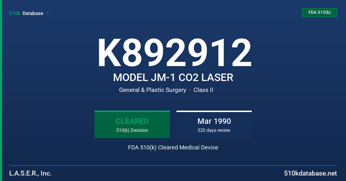 K892912 MODEL JM-1 CO2 LASER FDA 510(k) Cleared Medical Device
