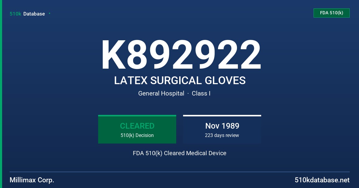 K892922 LATEX SURGICAL GLOVES FDA 510(k) Cleared Medical Device