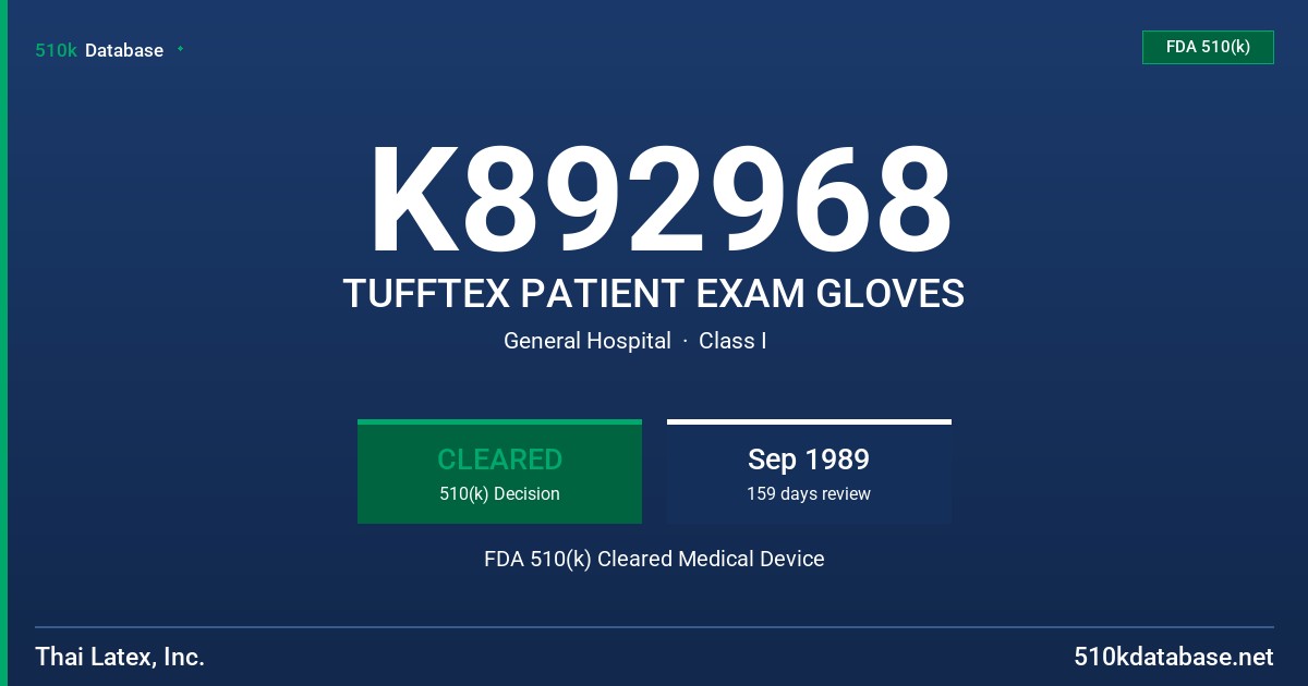 K892968 TUFFTEX PATIENT EXAM GLOVES FDA 510(k) Cleared Medical Device