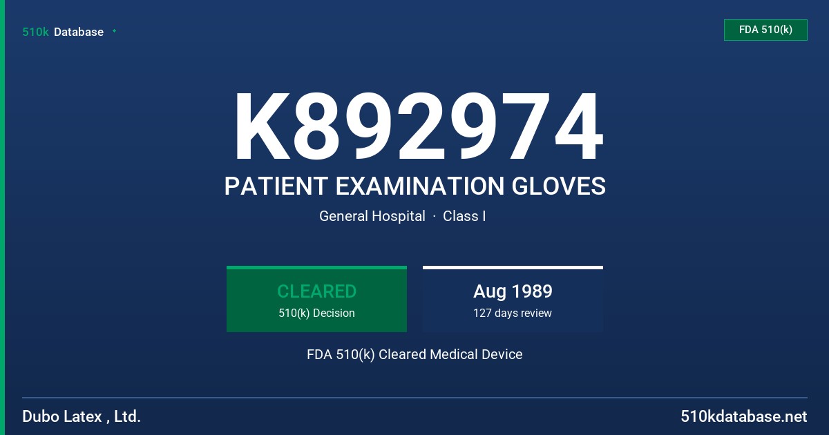 K892974 PATIENT EXAMINATION GLOVES FDA 510(k) Cleared Medical Device