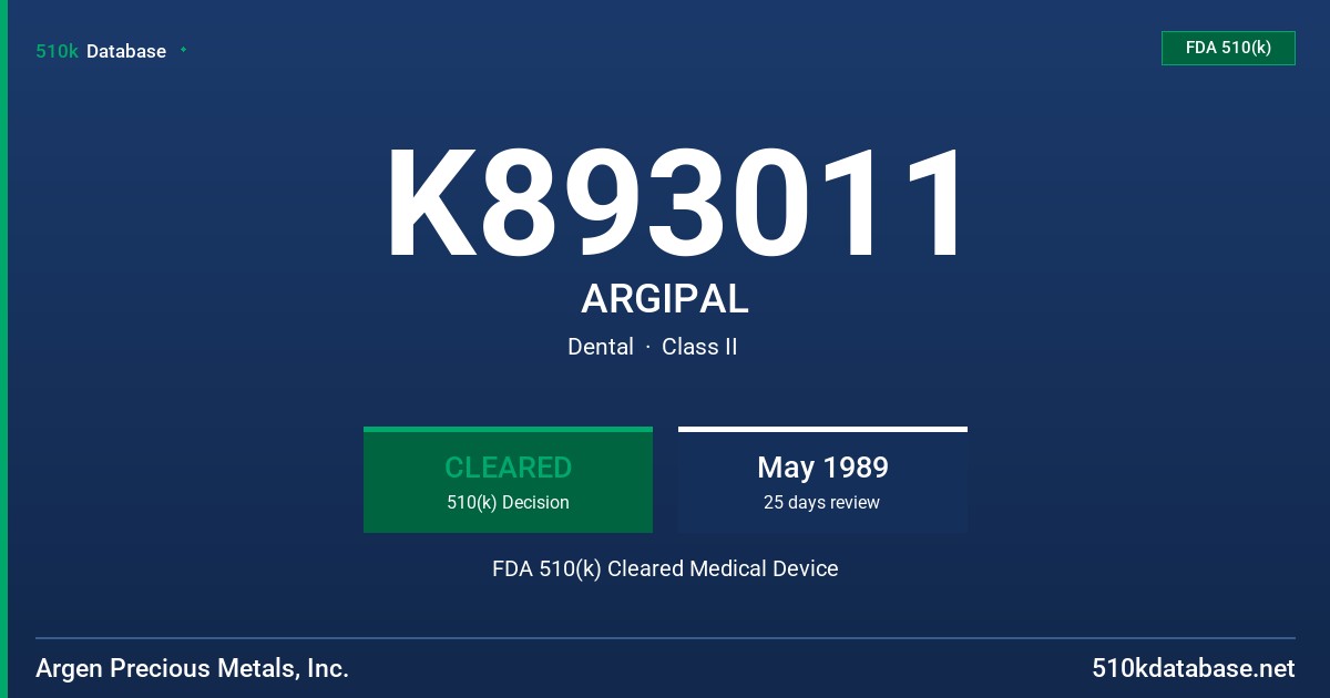 K893011 ARGIPAL FDA 510(k) Cleared Medical Device