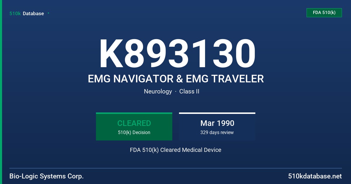 K893130 EMG NAVIGATOR & EMG TRAVELER FDA 510(k) Cleared Medical Device