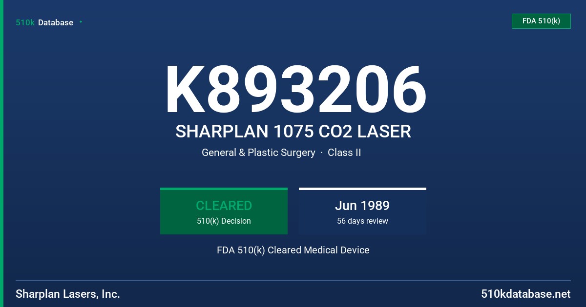 K893206 SHARPLAN 1075 CO2 LASER FDA 510(k) Cleared Medical Device