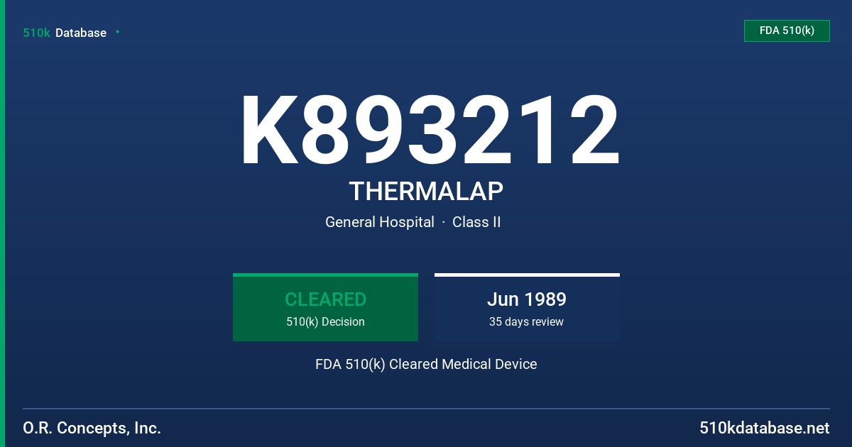K893212 THERMALAP FDA 510(k) Cleared Medical Device