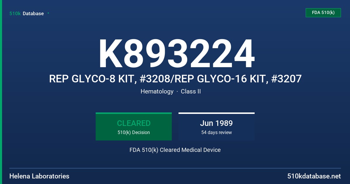 K893224 REP GLYCO-8 KIT, #3208/REP GLYCO-16 KIT, #3207 FDA 510(k) Cleared Medical Device