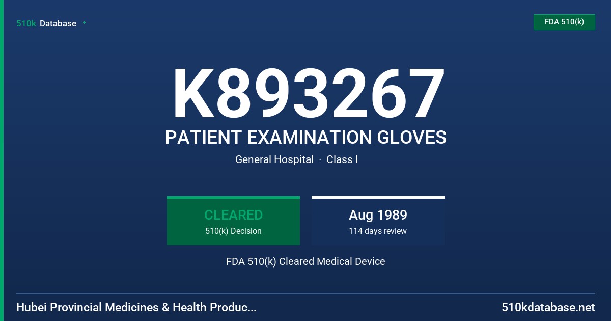 K893267 PATIENT EXAMINATION GLOVES FDA 510(k) Cleared Medical Device