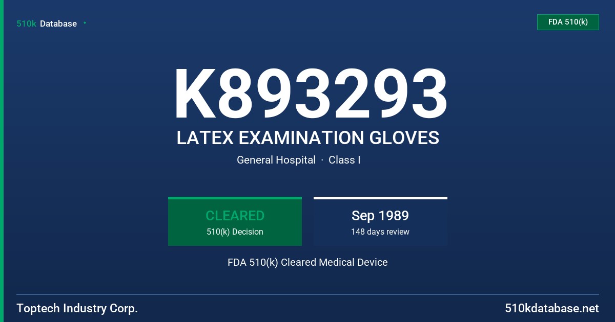 K893293 LATEX EXAMINATION GLOVES FDA 510(k) Cleared Medical Device
